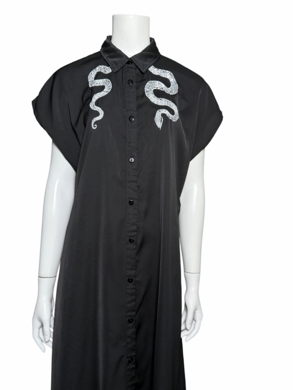 Disturbia Slither Midi Dress Black Snake Embroidered Shirt Dress US 4 - Picture 5 of 13